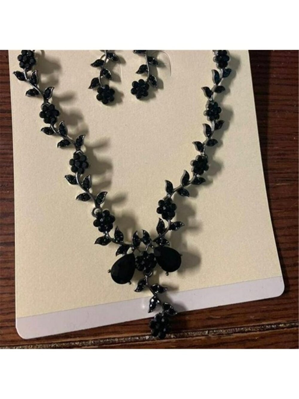 Black Rhinestone Neckalce Set Statement Bridal Earrings Dangle Halloween Jewelry - Picture 3 of 6